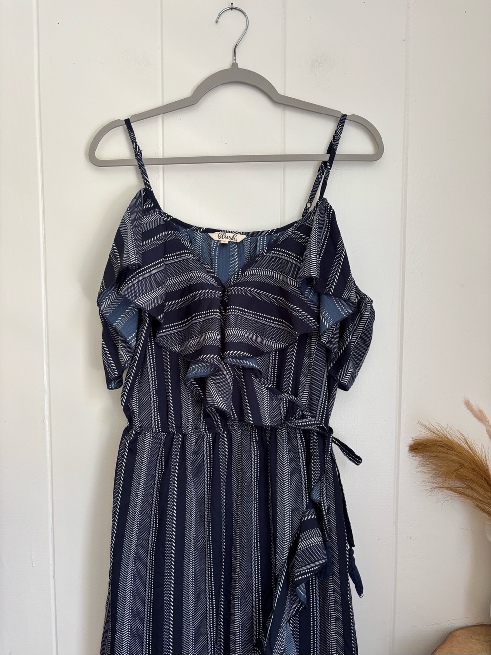 Blush Navy Striped High-Low Ruffle Dress - Picture 3 of 6
